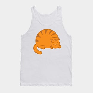 Sleepy Chubby Kitty - Orange Tank Top